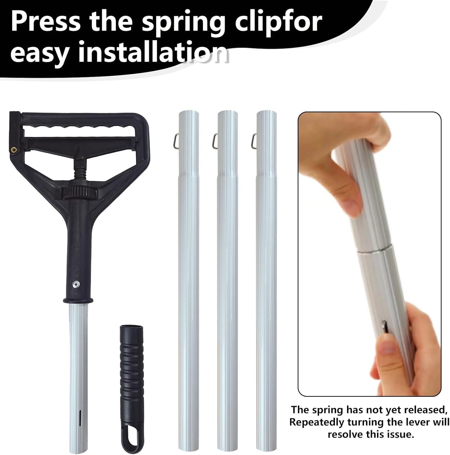 60 Inch Industrial Mop Handle 2 Pack, Heavy Duty Commercial Mop Stick, Aluminum Alloy Anti-Slip Replacement Mop Handle, Easy to Assemble Black Mop Pole for Home Commercial Industrial Cleaning (black)