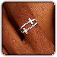 FISSEN JEWELRY Gold Rings for Women, Non Tarnish Dainty 14k Gold Plated Silver CZ Cross Ring Cute Cubic Zirconia Pinky Thumb Stackable Band Silver Finger Rings Size 6-10 Jewelry for Her