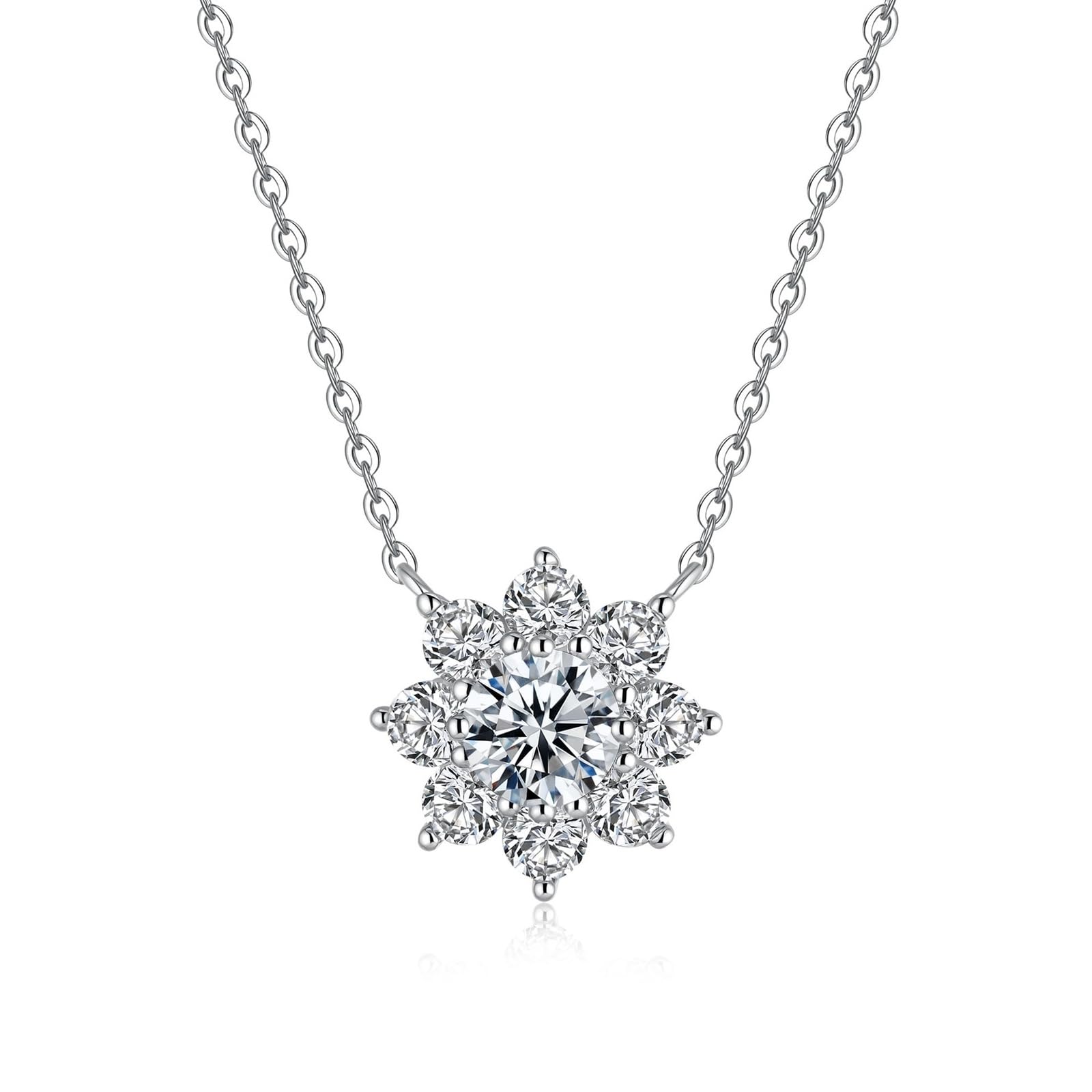 Collares de oro blanco para mujer con moissanita, collar de girasol de oro blanco/platino para mujer con halo de girasol