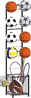 CADUKE Vertical Basketball Storage Rack - Holds 8 Balls, Soccer, Volleyball, Football, Rackets - Garage Organizer Indoor Outdoor Black