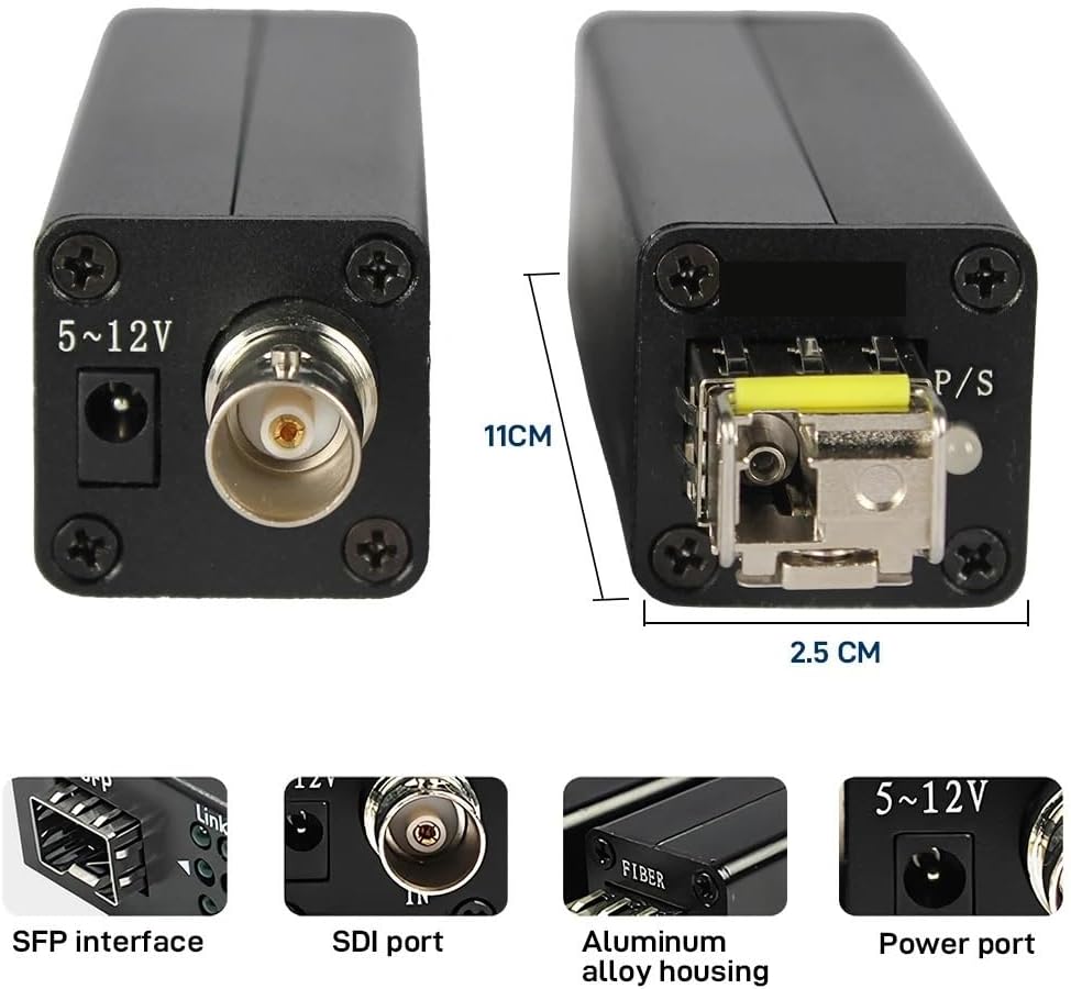 3G/HD-SDI to Fiber Optic Converter Extender 1080p60 SDI Transmitter Receiver Over LC Single-Mode Fiber 20KM(US Plug)