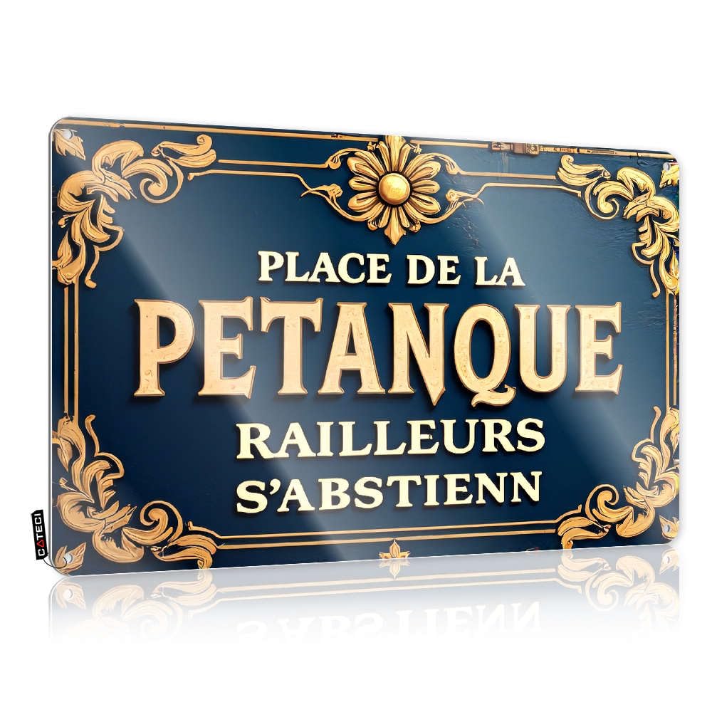 Skull Art Wall Decor Sign Mens Vintage Tin - Place De La Pétanque. No Riff-raff! / Halloween Decoration Caution & Outdoor Patio Signs And