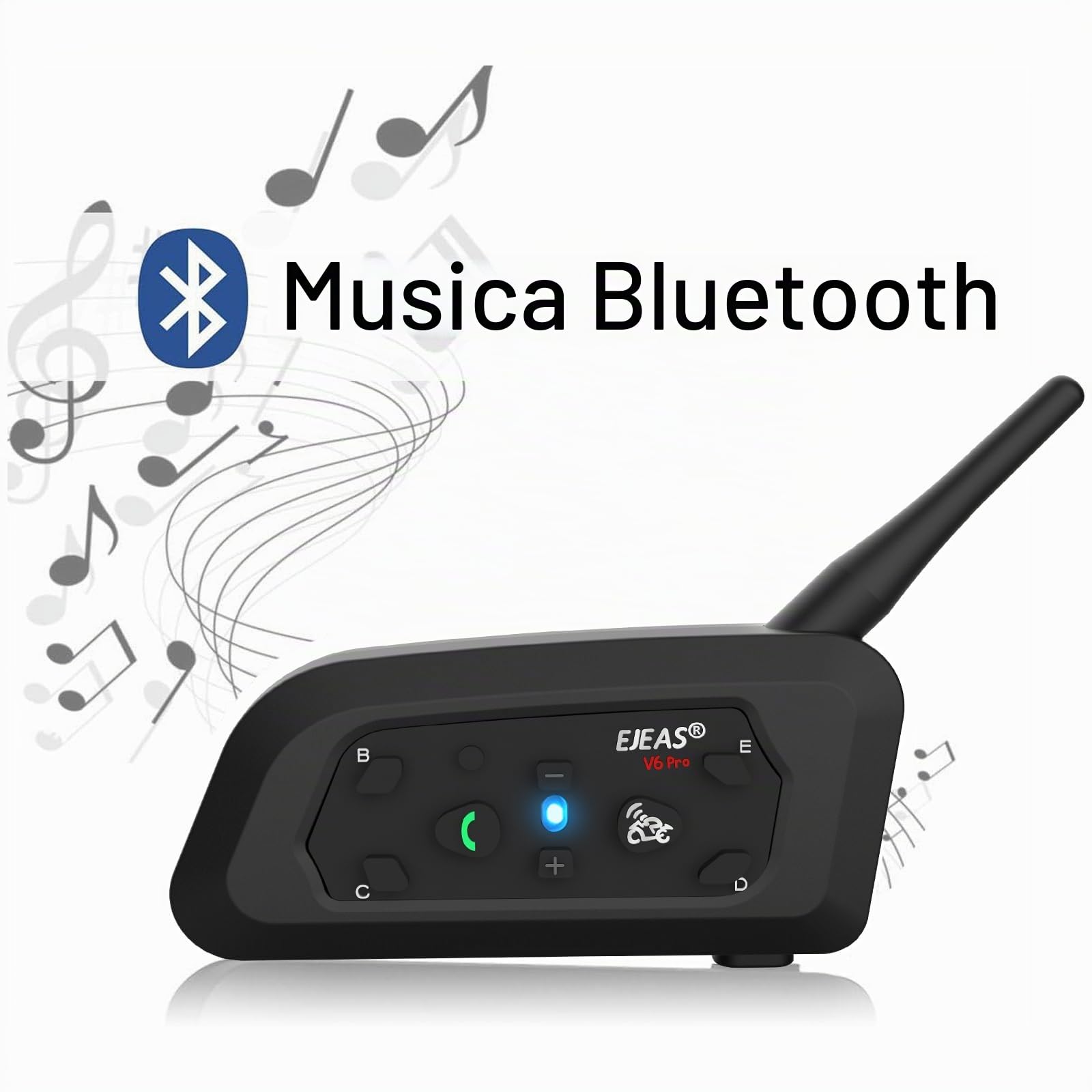 LEMNOI V6 Pro Interfono Casco Bluetooth per Moto, Compatibilità Navigatore e MP3, Scocca Impermeabile, Massimo 6 Piloti in un Raggio di 1200m, Interfono con Cuffia e Microfono (1xV6 pro)