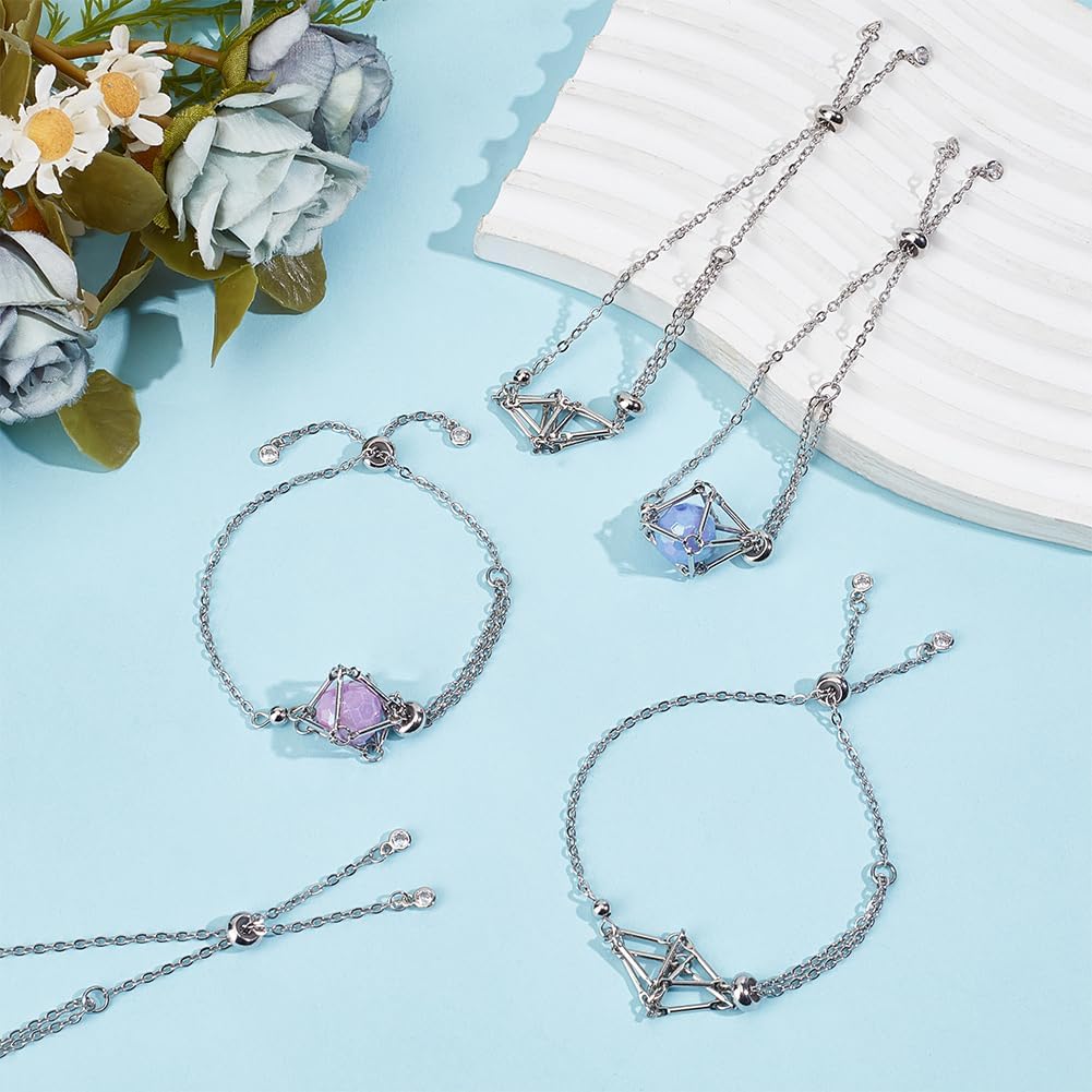 SUNNYCLUE 1 Box 6Pcs Crystal Bracelet Holder Empty Stone Bracelet Cage Adjustable Brass 304 Stainless Steel Double Layered Net Chain Necklace Holders for Jewelry Making Findings Quartz Stone Crafts