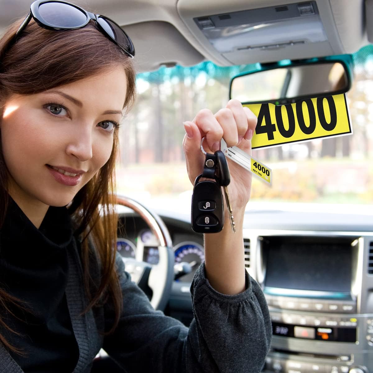3000 Automotive 3 Part Service Dispatch Numbers Mirror Hang Tags Numbered 2000, 3000, 4000 RL78 Style Color Coded Yellow Service Dispatch Numbers with 1.25” Slotted Hang Tag Cutout