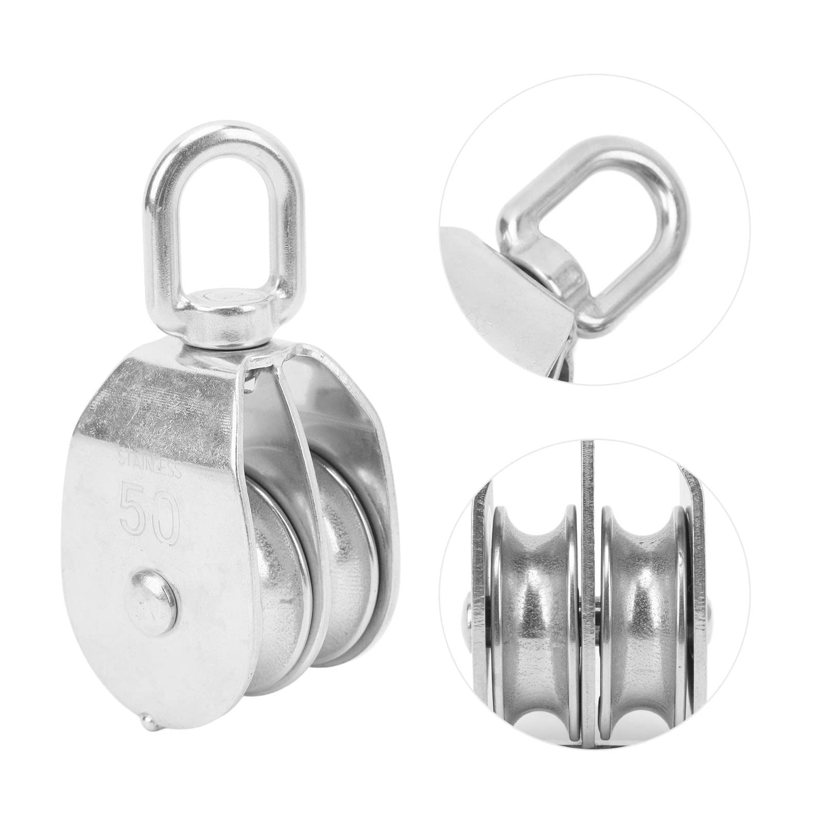 Bloque de poleas dobles M50 ,resistente al desgaste ,2 piezas ,bloque de polea doble giratorio de 360 grados para interiores y exteriores