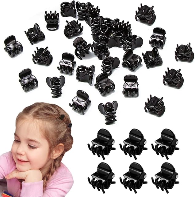 VEGCOO 60 Pcs Mini Hair Clips, Plastic Hair Claw Clips Pins Clamps for Girls and Women, Black Claws