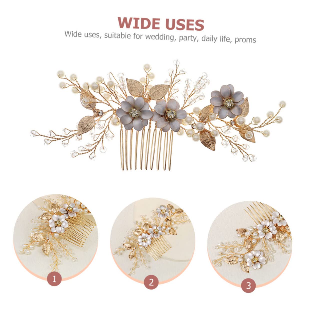 minkissy 3 Piezas Peine De Cuentas Peine Lateral De Pinzas Para El Cabello De Flores Para Mujeres Pasador De De Navidad Perder Suministros Para La Fiesta Boda