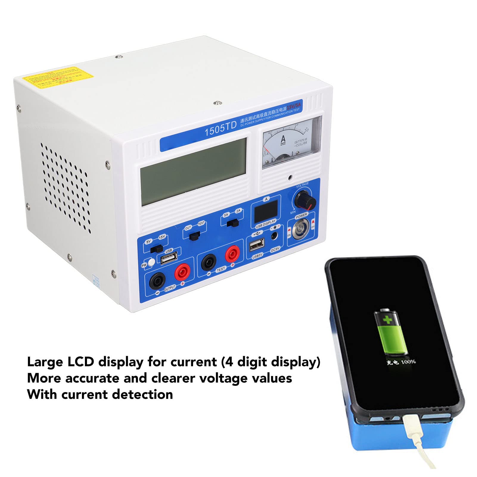 Hyuduo Zasilanie Prądem Stałym Regulowany Zasilacz Stołowy Wejście AC 220 V Wyświetlacz LCD Blokada 5 V Wyjście USB Zmienny Zasilacz Regulowany do Testów Laboratoryjnych Naprawy Elektroniki
