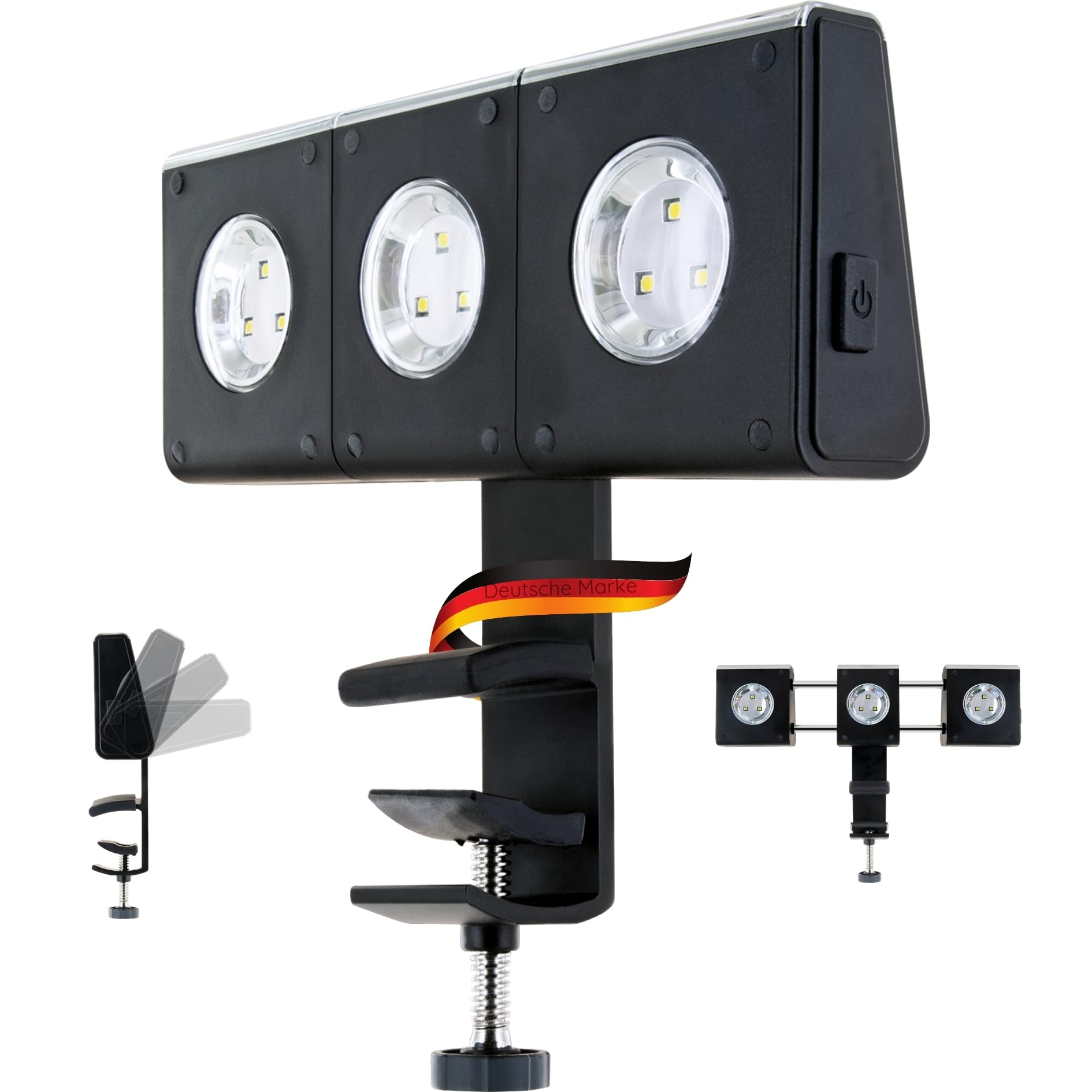 SCHWAIGER 658163 Lámpara LED para Barbacoa (3 focos, Pinza de Rosca, inclinable, Extensible, Resistente al Calor, Incluye Pilas)