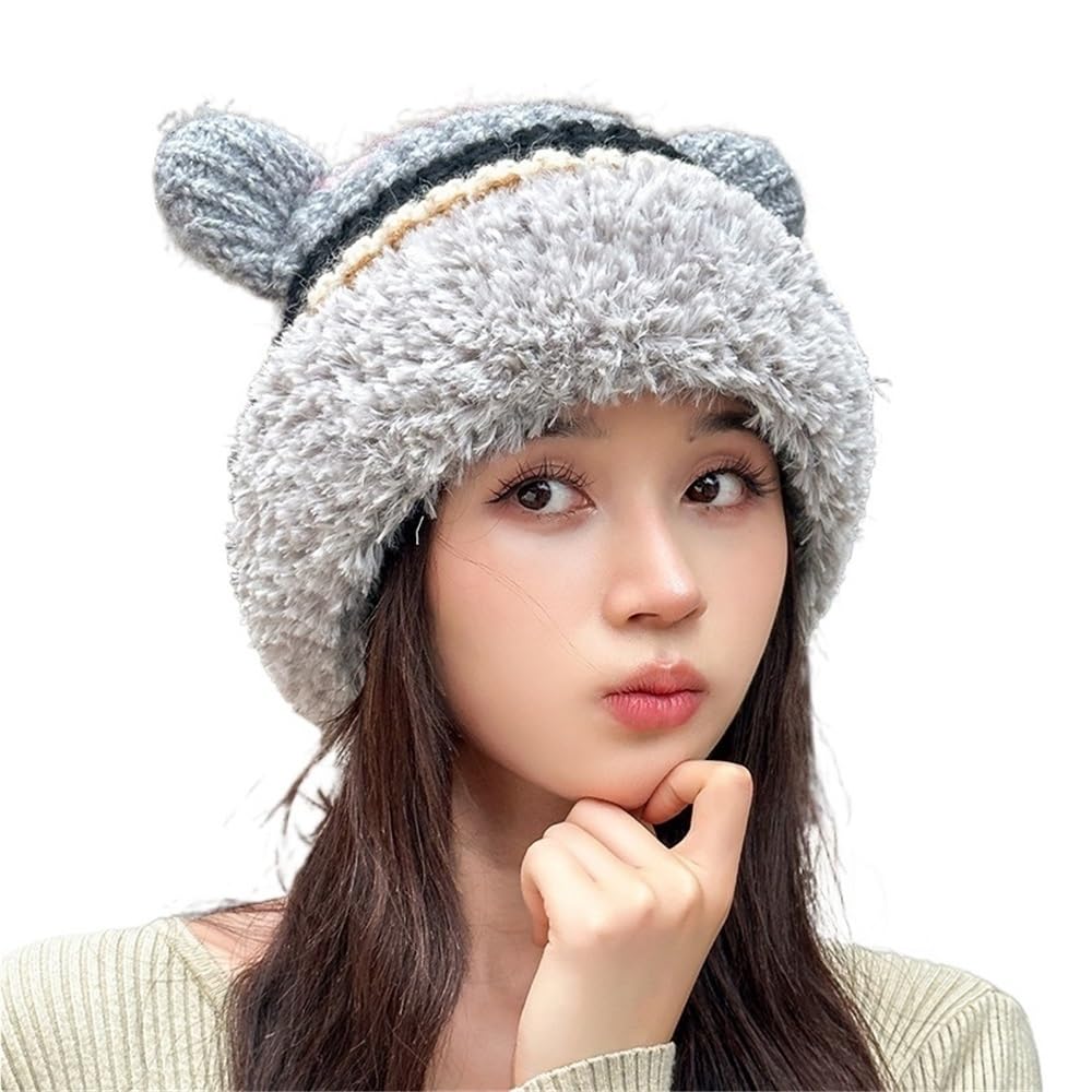 Bonnet tricoté oreilles d'ours pour stopper le froid aux oreilles lors du ski