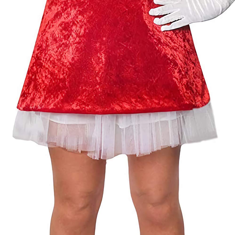 Déguisement de Père Noël pour femme – Robe en velours rouge + jupe filet blanche + longs gants en velours blanc – Tenue de Noël sexy – Taille S
