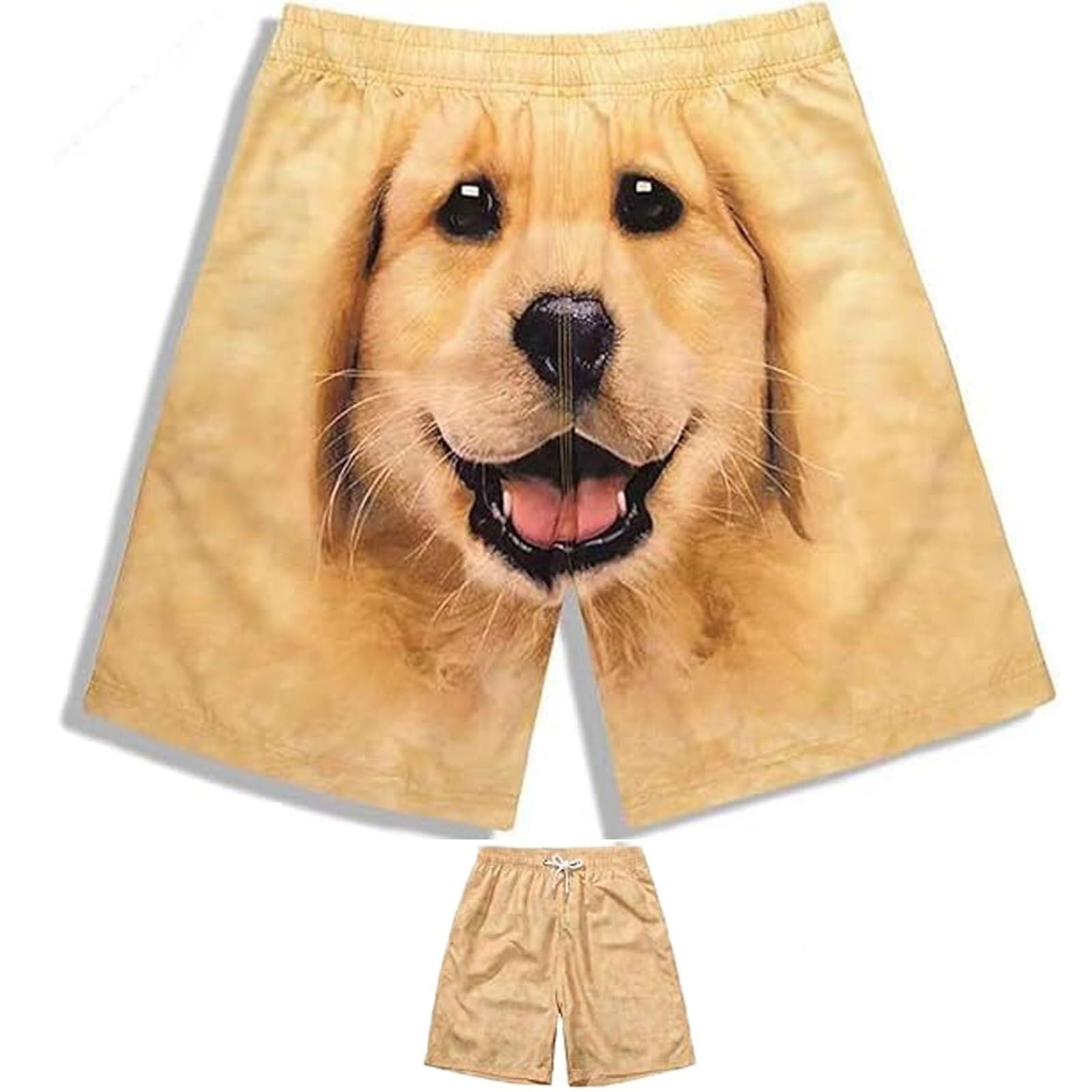 Pantaloncini con Dog Face on Butt da uomo Cartoon Dog Short Hawaii Pantaloni da spiaggia oversize, traspiranti, ad asciugatura rapida, leggeri da surf, O caffè., S