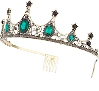 Vofler Barokk Tiara - Fekete-Arany Korona Smaragdzöld Kristályokkal - Elegáns Fejdísz Esküvőre, Jelmezbálra, Születésnapra 5