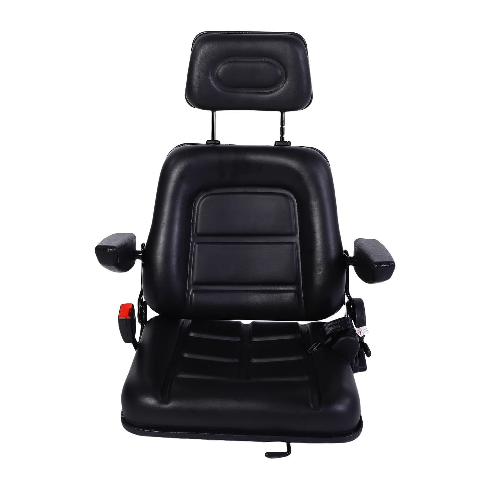 Ergonomischer Universal-Gabelstaplersitz mit Verstellbarer Kopfstütze und Sicherheitsgurt, Geeignet für Kompaktlader und Rasenmäher, PVC-Material (Mit Armlehne)