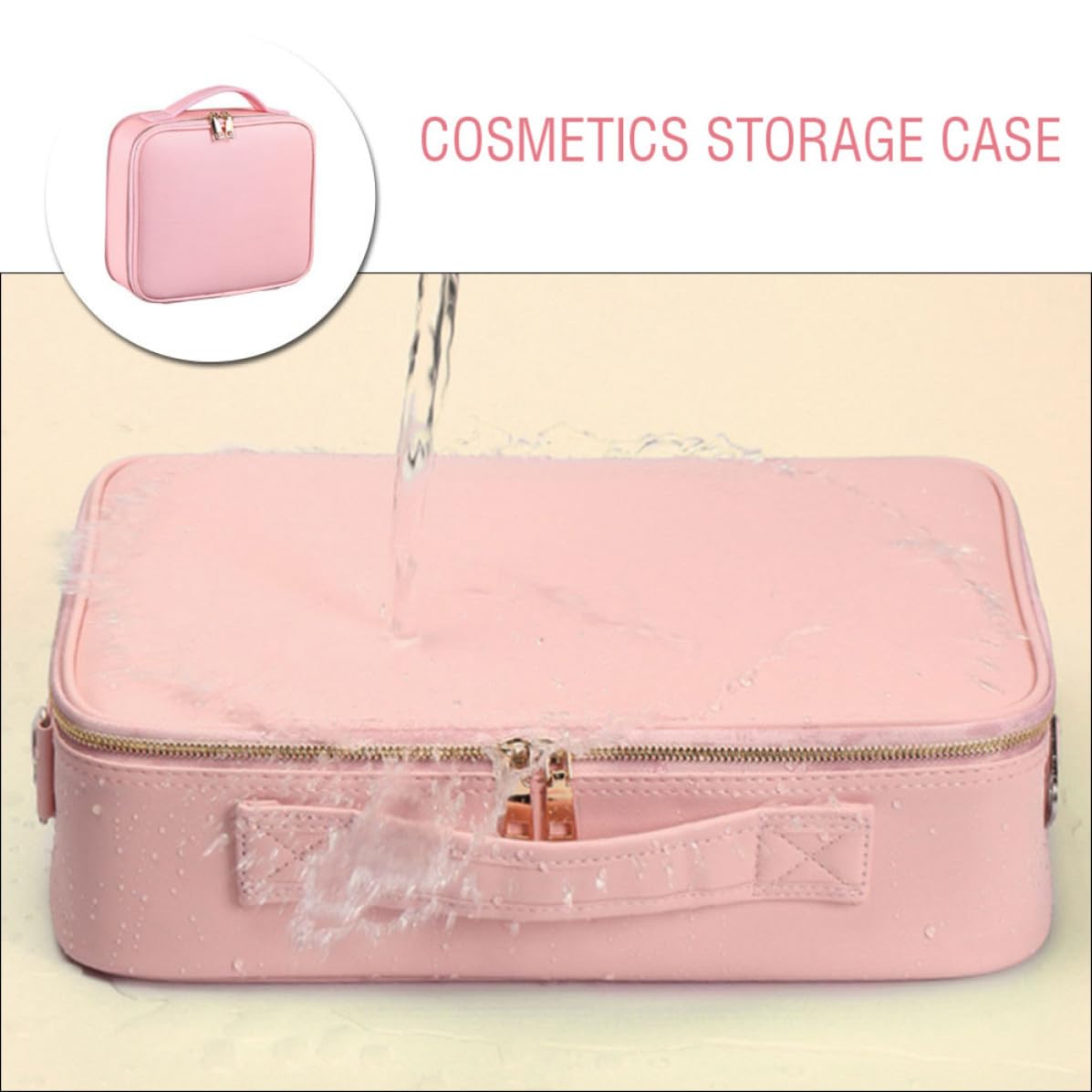 Bolsa de Cosméticos de Viaje Grande de PU Rosa con Divisores