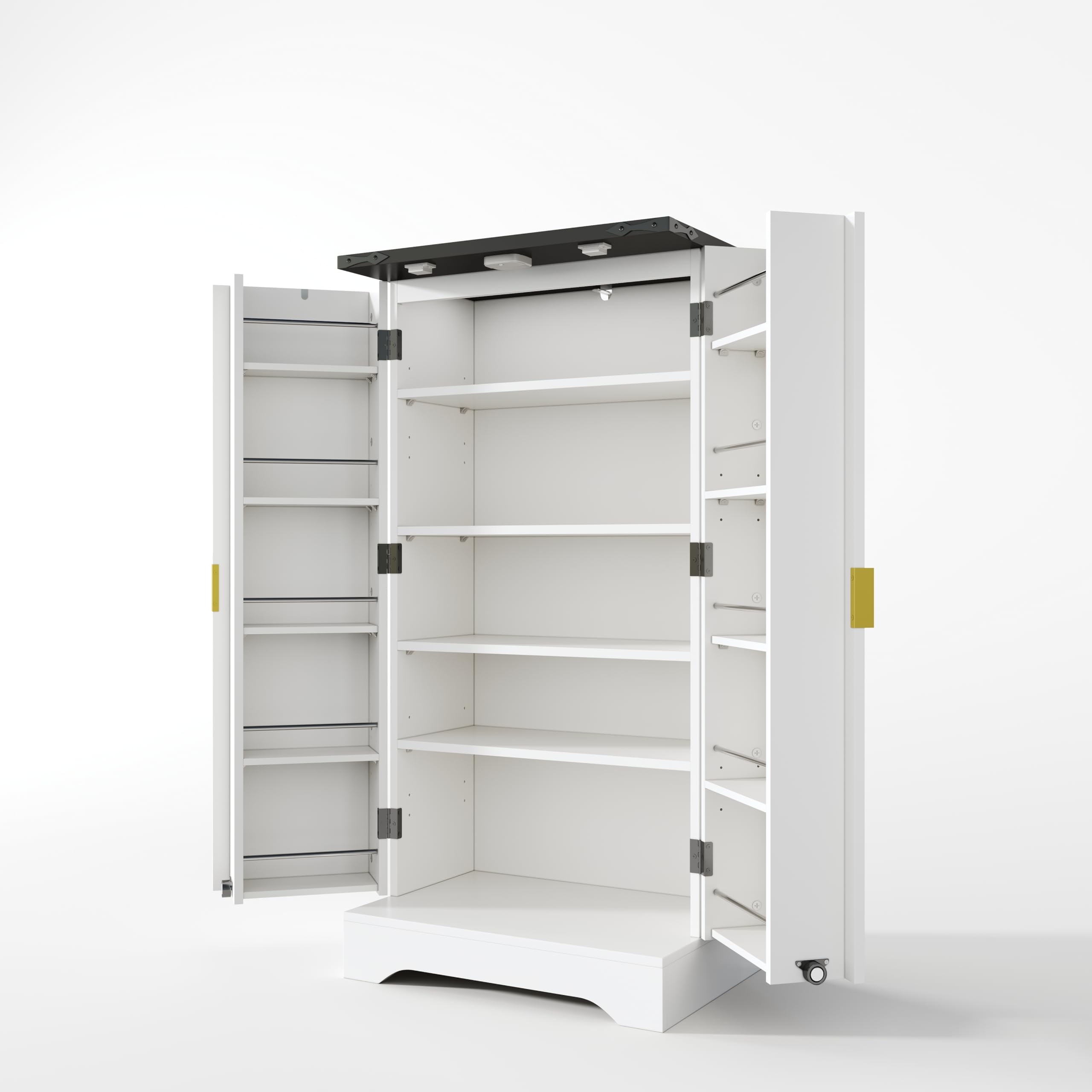 Küchenschrank mit Gewürzregal – Moderner Doppeltür-Hochschrank 120x60.5x40cm, Verstellbare Regalböden, Holzmaserung-Finish, Stauraum für Küche & Esszimmer (Weiß)