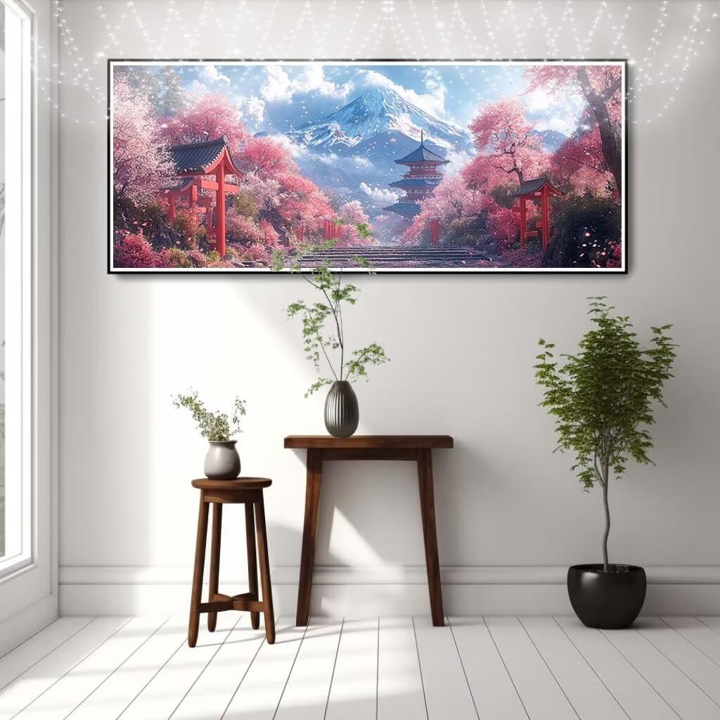5D DIY diamentowe malowanie kompletny zestaw, góra Fuji, krajobraz obrazy do malowania diamentami, hobby dla dorosłych diamentowa dekoracja do domu 50 x 125 cm 58Y-10477