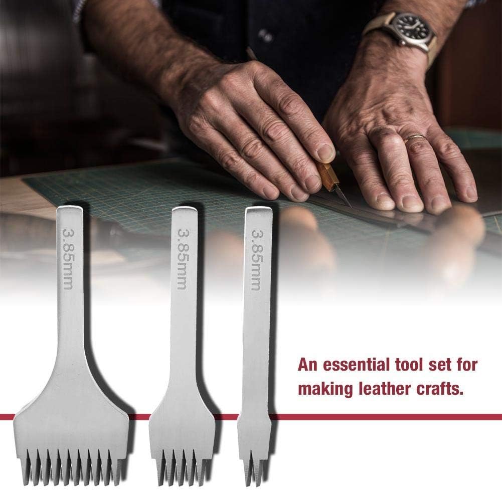 3PCS White Steel 2/5/10 Punch Prong Tool Set Lacing Stitching Chisel Set for Leather Crafts Punching Working(Spacing 3.85mm)