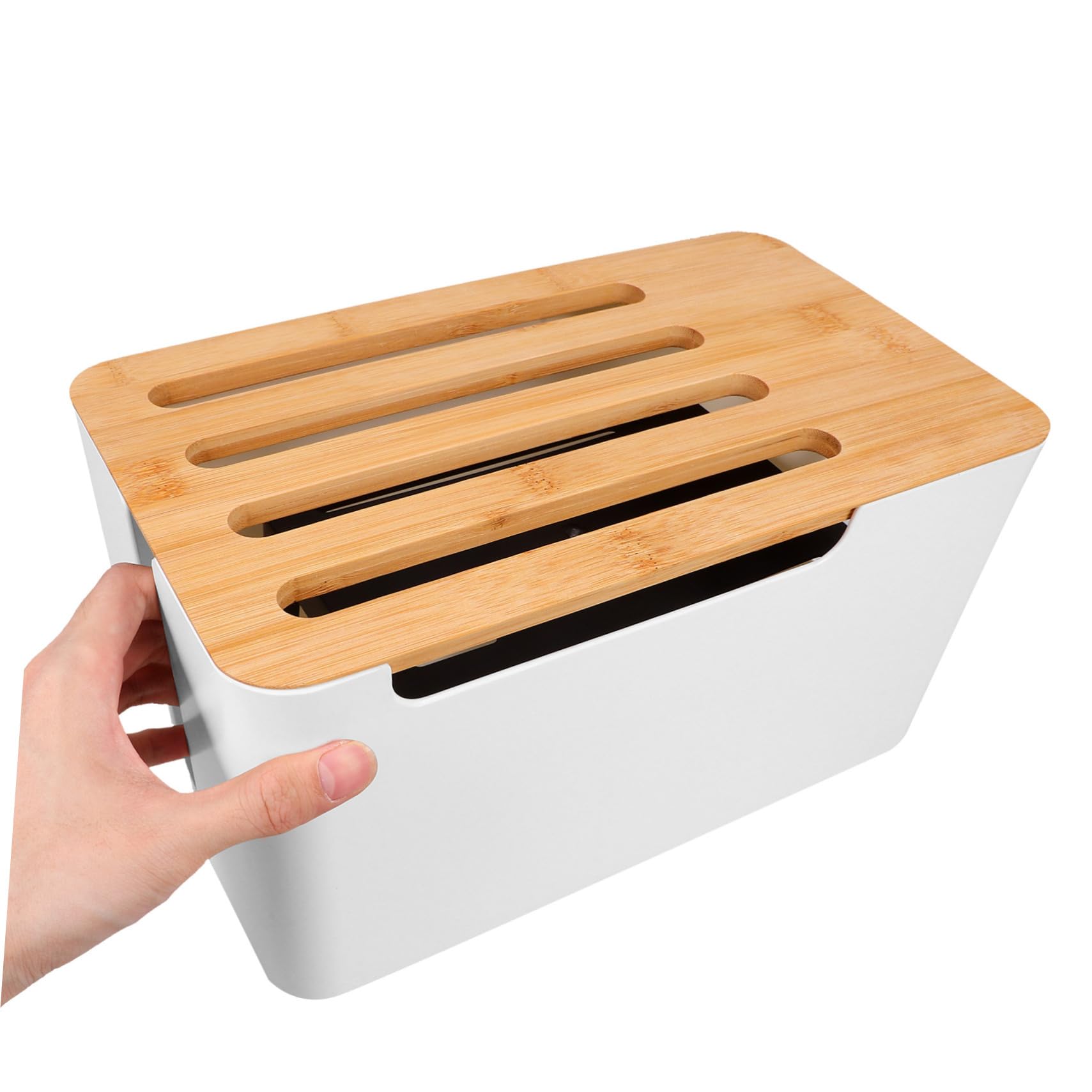 jojofuny Caja De Gestión De Cables De Alimentación Organizador De Cables Eléctricos para Ocultar Enchufes con Tapa De Bambú para Escritorio y Espacios Interiores