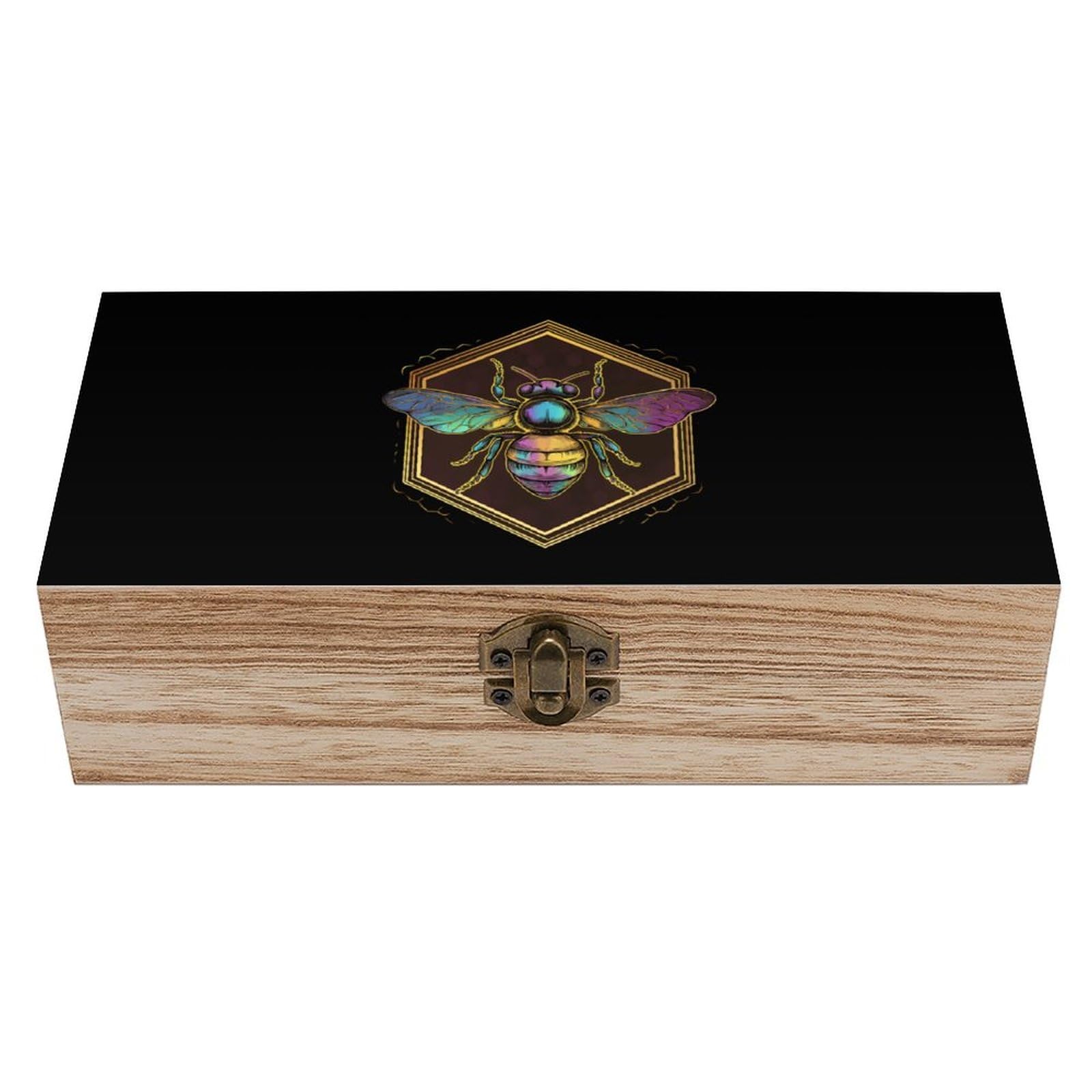 HLBSDM Honeybee Bee King Wooden Storage Box with Lids Fashion Graphic Keepsake Treasure Box Jewelry Organizer Home Decor