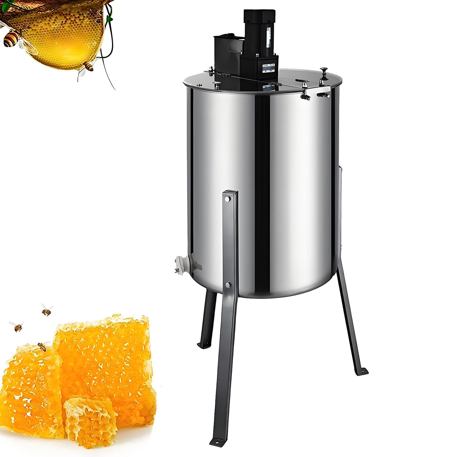 Estrattore di Mieles Elettrico Attrezzature per Apicoltura in Acciaio Inox Centrifuga Smielatore Apicoltura Professionale per Apicoltori con Coperchio 4Frame