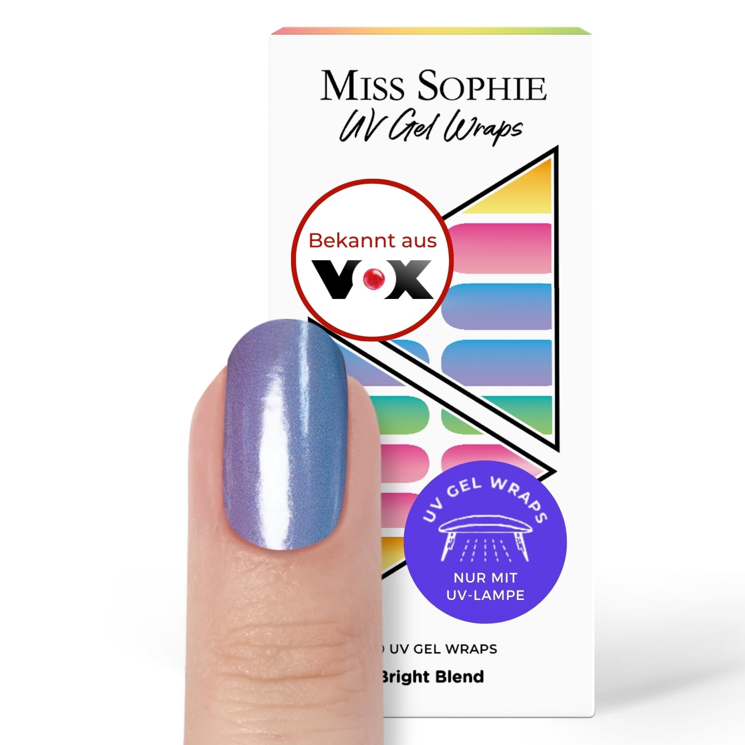 Original Miss Sophie UV Gel Nagelfolien Neon Bright Blend I 24 ultra-dünne Nagellack-Streifen Blau Lila I Für Finger- & Fußnägel I Hält auf Natur- sowie lackierten, Acryl-, Gel- & Shellac-Nägeln