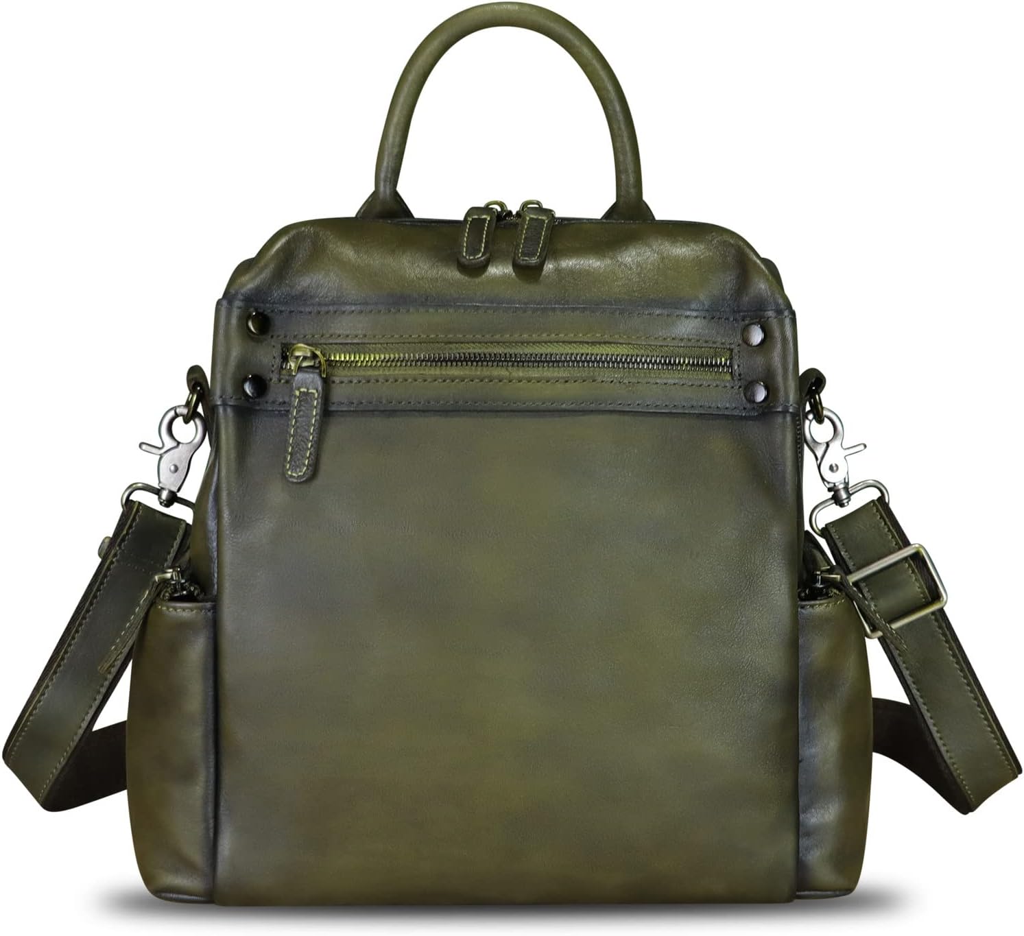 Genuine Leather Backpack Purse for Women Vintage Casual Daypack Knapsack Handmade Rucksack Convertible Shoulder Bag (Green) Medium - Image 3