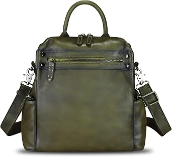Genuine Leather Backpack for Women Vintage Handmade Soft Leather Rucksack Knapsack Purse Convertible Shoulder Bag Laptop