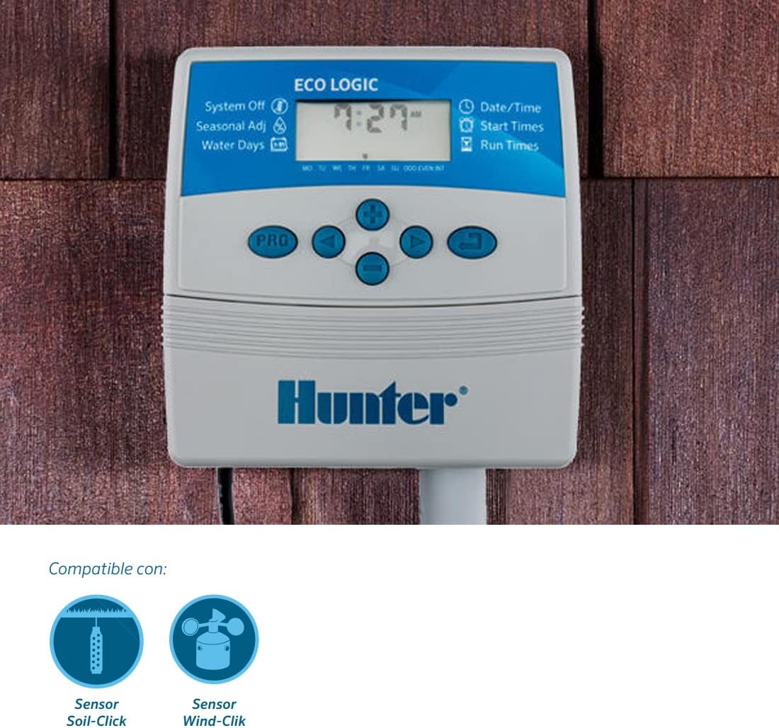 Controller mounted on a wall, indicating compatibility with soil and wind sensors