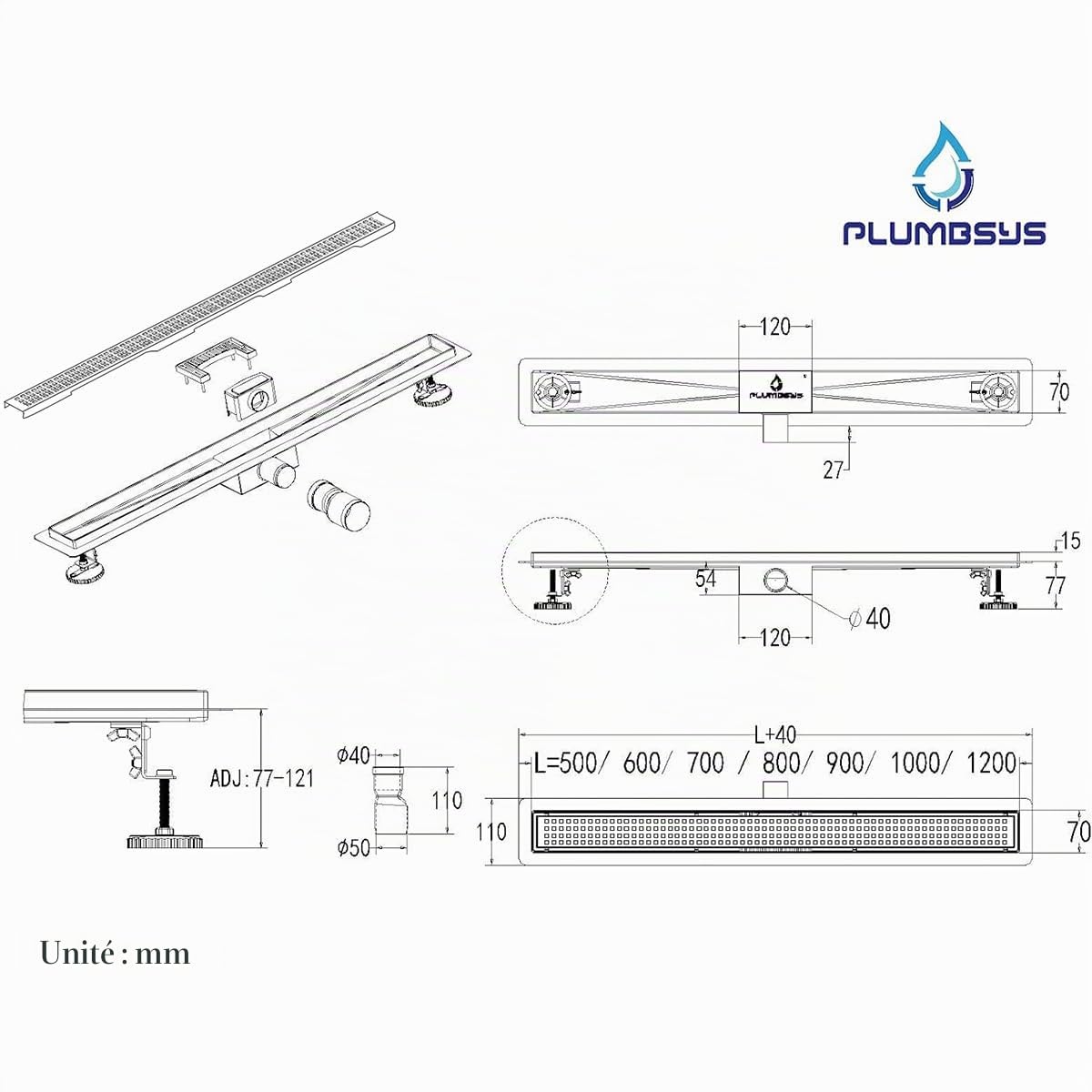 Caniveau de Douche 90cm Vidange en Acier Inoxydable avec Filtre, Conception Anti-Odeur