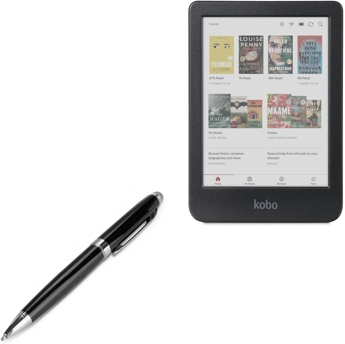 BoxWave Stylus Pen Compatible with Kobo Clara Colour - EverTouch Meritus Capacitive Styra, Capacitive Stylus with Rollerball Pen - Jet Black