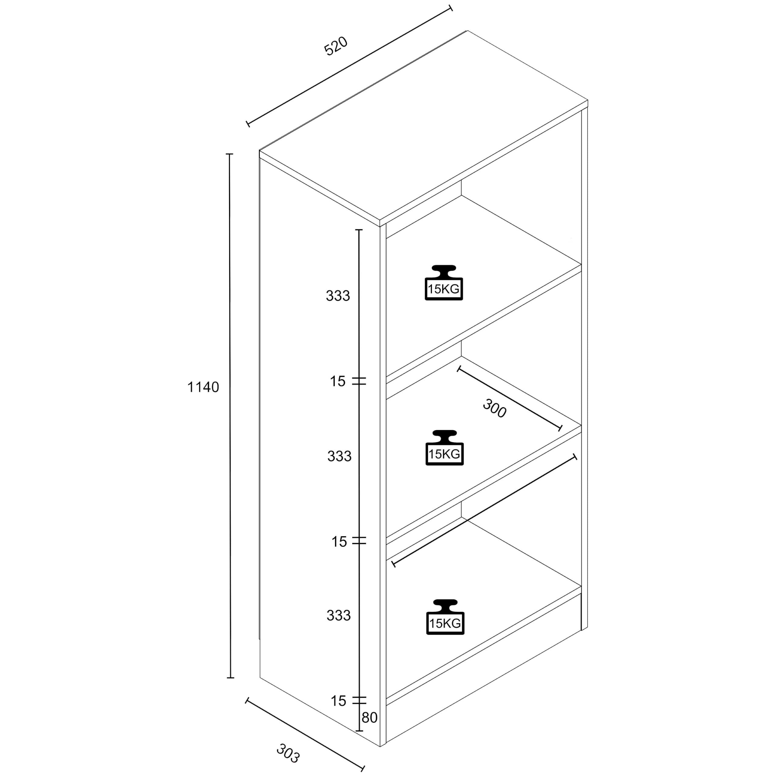 VCM Bücherregal für Aktenordner, Büroregal mit 3 Fächern, H. 114 x B. 52 x 30 cm, Standregal für Büro und Homeoffice - Dilos