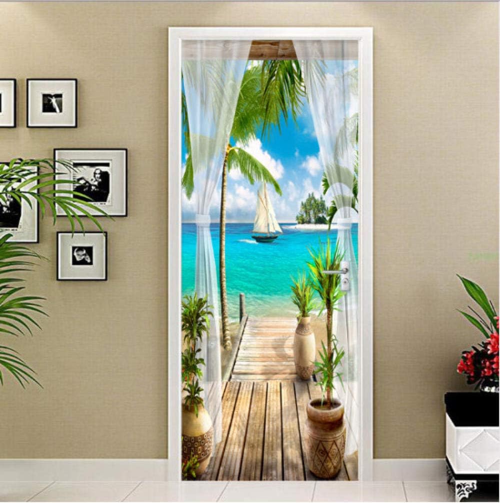 WAFJJ 3d door stickers murals sailboat Creative 3D Wall Self Adhesive Sticker Decal Art Decor Removable Waterproof Mural Poster Scene Window Door Room Nursery 77x200cm