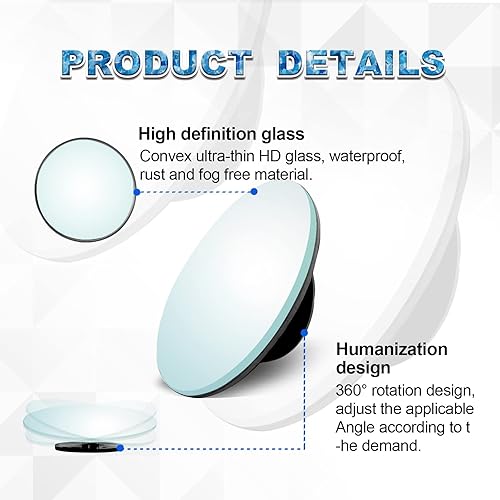 Miniatura 3 de Espejo de punto ciego sin marco, espejo retrovisor convexo de vidrio HD, rotación de 360, accesorios exteriores ajustables en ángulo con automóvil,