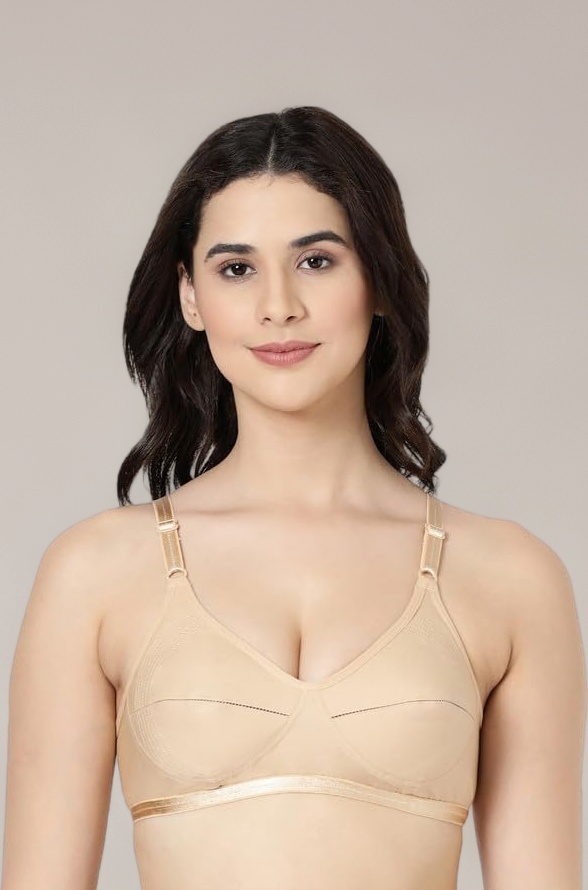 Womens Woven Cotton Douuble Layered Non Padded Non Wired Moon Shaper Medium Coverage Everyday Bra_Well Support Bra