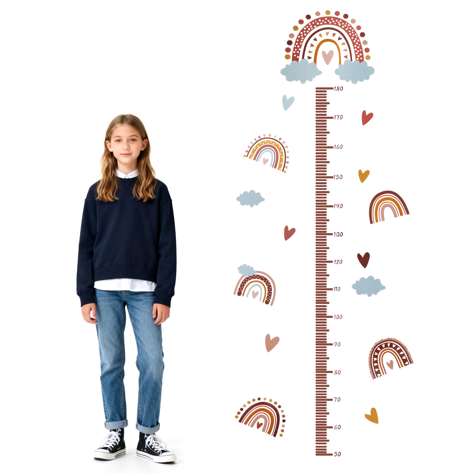 Sticker mural 3D arc-en-ciel pour chambre d'enfant, toise de mesure pour bébé et enfant, décoration murale, 180 cm