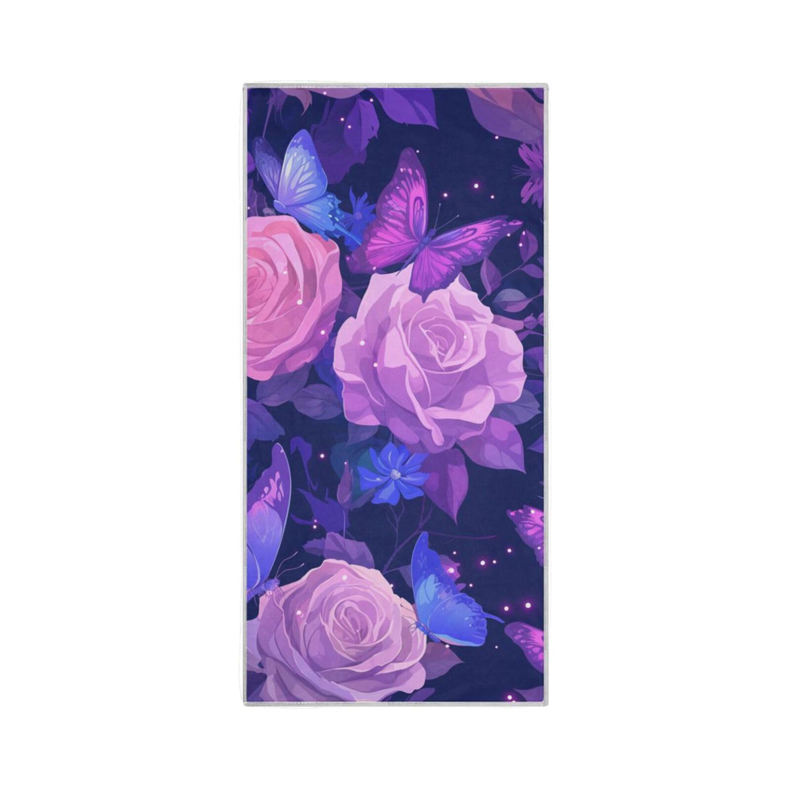 Yoogain Purple Roses Flowers Hand Towels Microfiber Quick Dry Towel Bath washcloths for Body Gym Clothes wash White Sports Towel 30