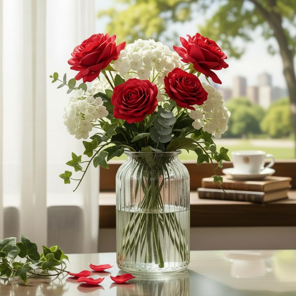 GINOYA BROTHERS Premium Clear Glass Decorative Vase Without Flower for Home Décor | Thick Transparent Glass with Minimal Cylindrical Design for Living Room, Dining Table, Office-image-44