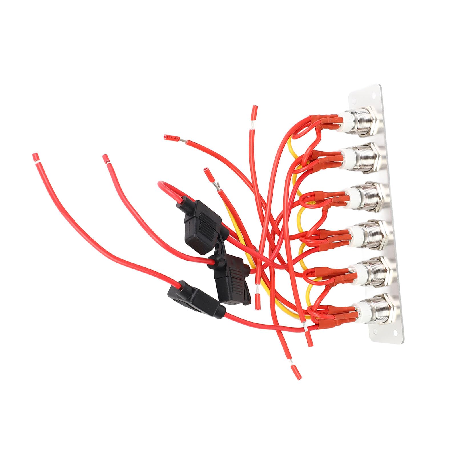 Akozon Panel Przełączników Przyciskowych 6-krotny, Okablowany z Niebieskimi Diodami LED do Samochodowego Jachtu RV, System 12V-24V DC, Przełączniki ze Stali Nierdzewnej i Panel Aluminiowy