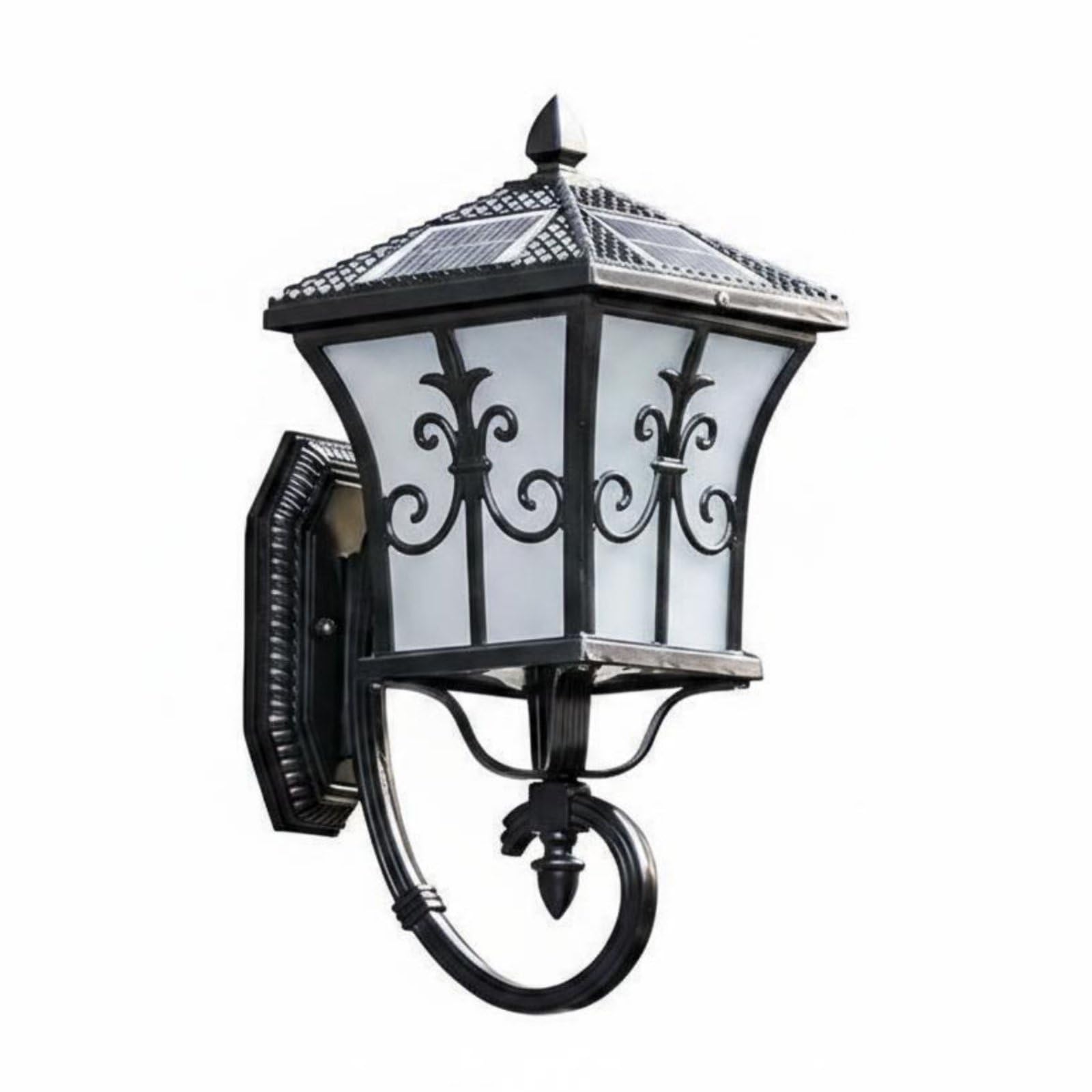 Sharplace Outdoor Wandleuchte Solar Laterne Wandleuchte Wandlampe Fassadenleuchte mit Kabellosem Betrieb Und Dämmerungssensor aus, Schwarz, Solar-Wandleuchte Mit Schwertblumen-Muster