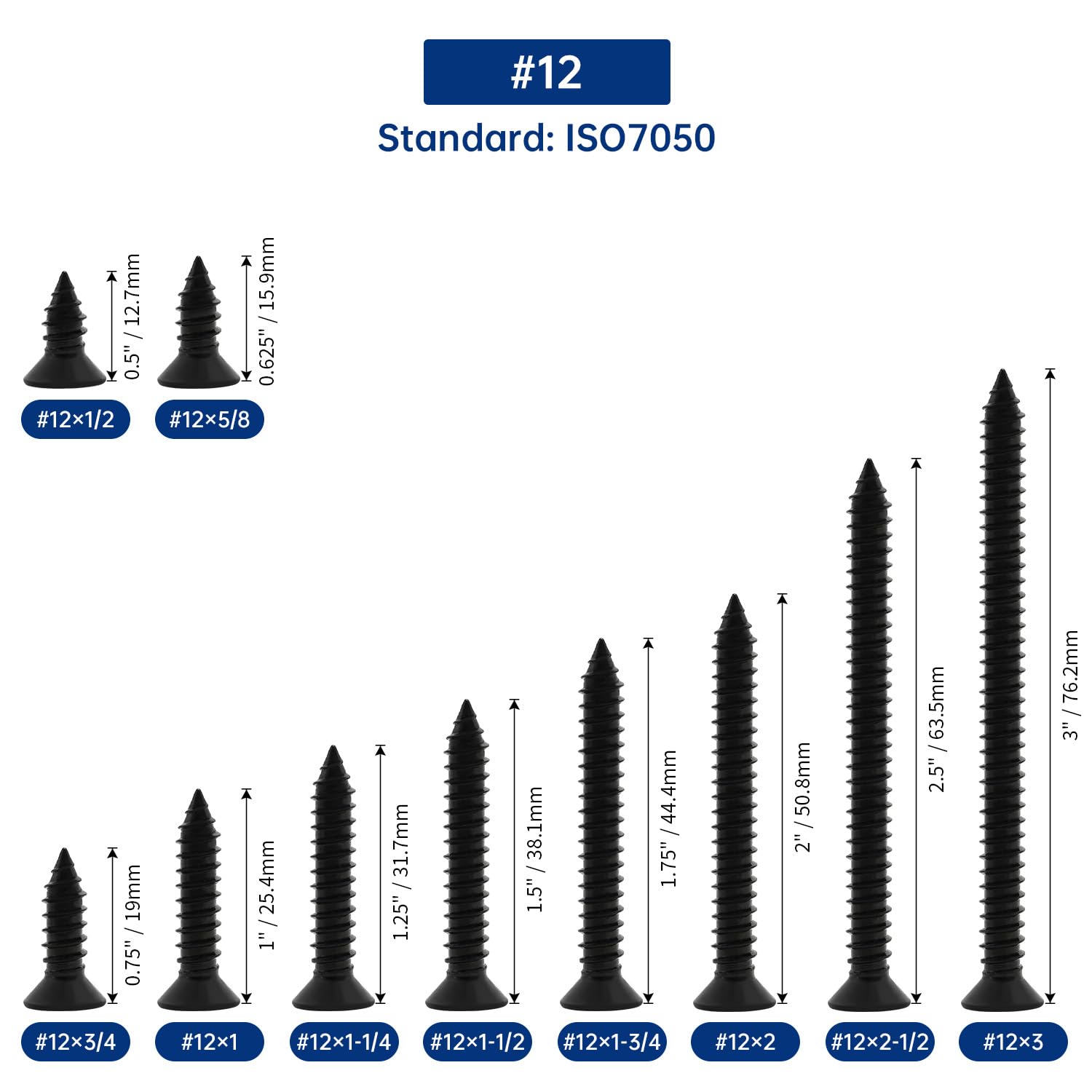 25pcs #12 x 3 Black 304 SS Phillips Flat Head Sheet Metal Screws w/Bit