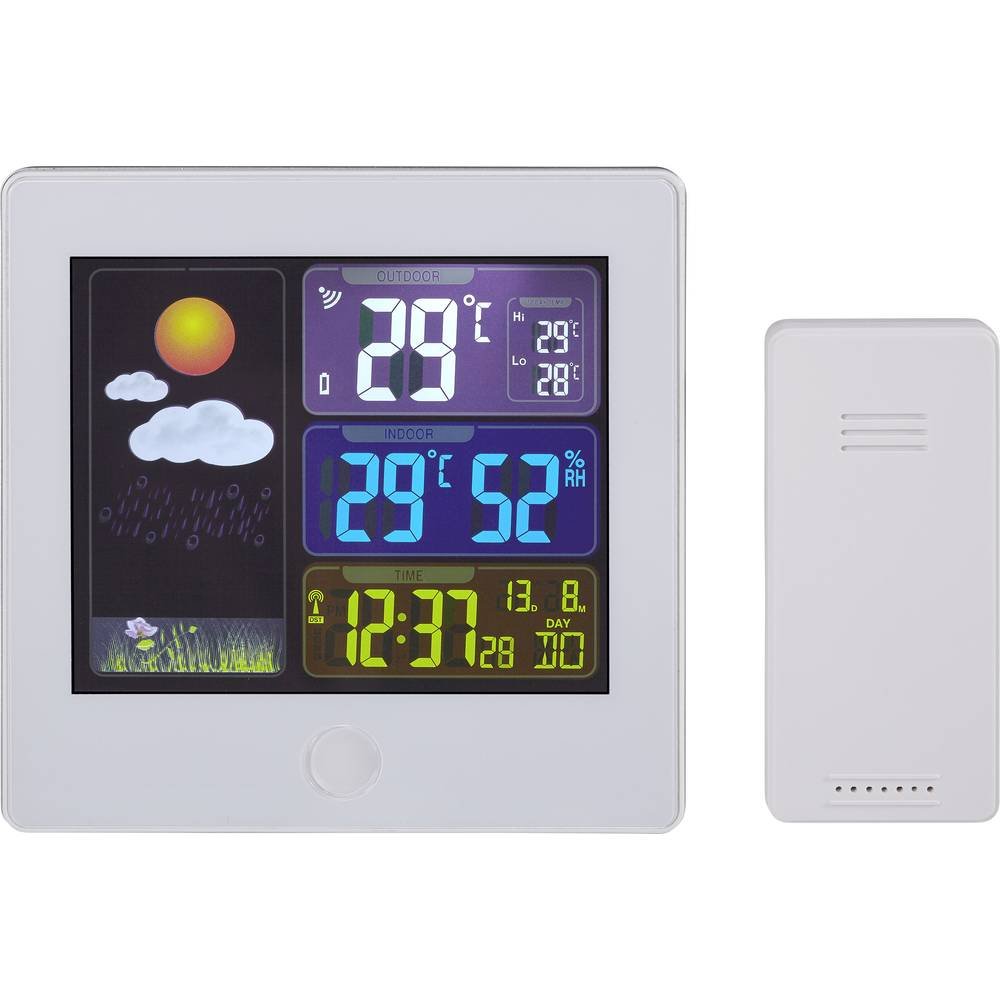 TFA Dostmann Stazione meteo radio SUN, 35.1133.02 Previsioni meteo con display a colori, per la climatizzazione interna, con sensore esterno, bianco