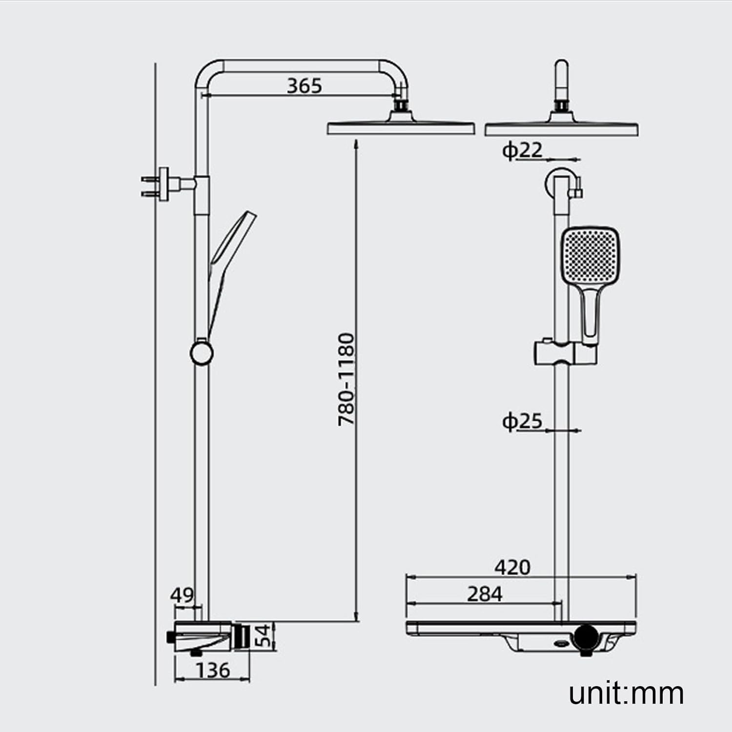 Rain Shower System, Gray Shower Faucet Set Adjustable Height Shower Fixtures 3 Functions Bathroom Shower Faucet Set with 3 Modes Handheld Sprayer, Rain Shower Head, Hidden Bathtub Spout