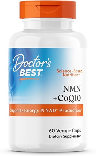 Doctor's Best NMN + CoQ10, apoya el envejecimiento saludable, la energía y la producción NAD+, vegano, 60 cápsulas vegetales