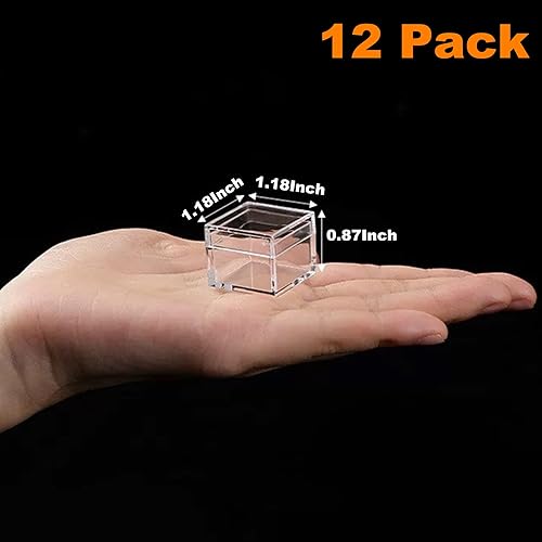 Miniatura 2 de Pequeña caja transparente de acrílico con tapas, cubo cuadrado de plástico, 12 recipientes de almacenamiento pequeños para pastillas de caramelo y