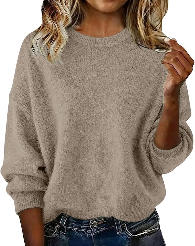 Cashmere Sweaters for Women Crew Neck Lightweight Knitted Long Sleeve Pullover Top Soft Cozy Knitted Warm Sweater
