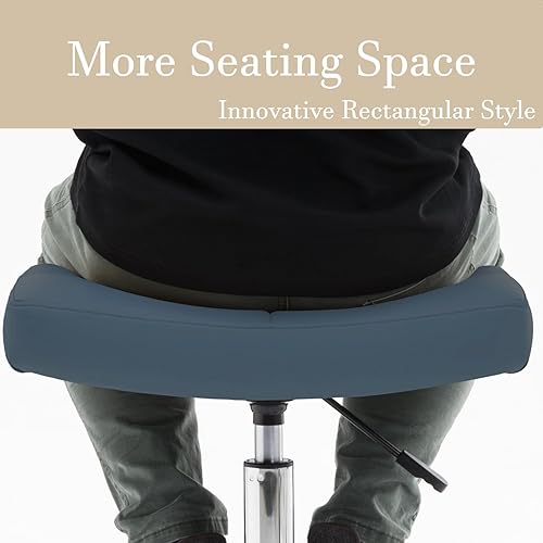 Miniatura 10 de Taburete ancho con ruedas de bloqueo, reposapiés giratorio de altura ajustable para salón, cocina, laboratorio, oficina, hogar (negro, 19 a 24