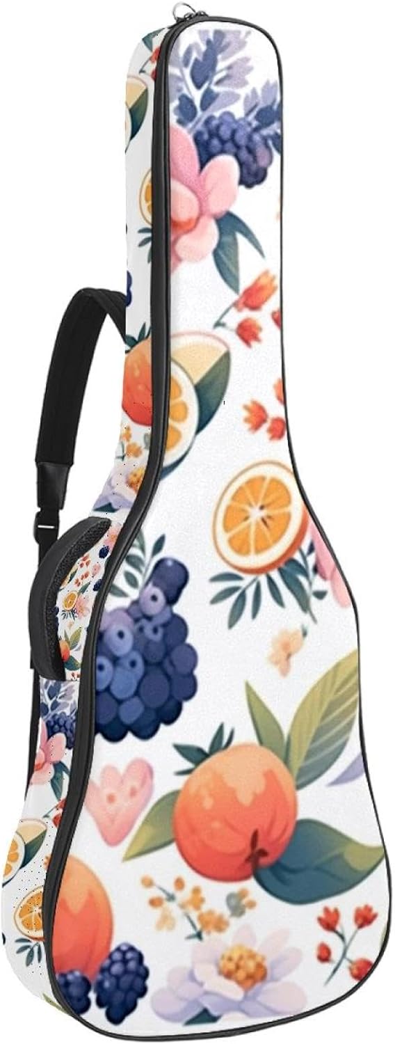40/41/42-inch Fruit Party Acoustic Guitar Bag With Adjustable Shoulder Strap And 2 Storage Bags. Guitar Bag With Back Hanging Loop, Electric, and Classical Guitars