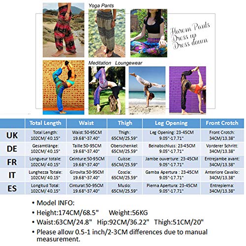 Nuofengkudu Hippiebroek voor dames, harembroek, boho, patroon, gesmokte taille met zakken, vrijetijdsbroek, zomerbroek, yogabroek - Image 7